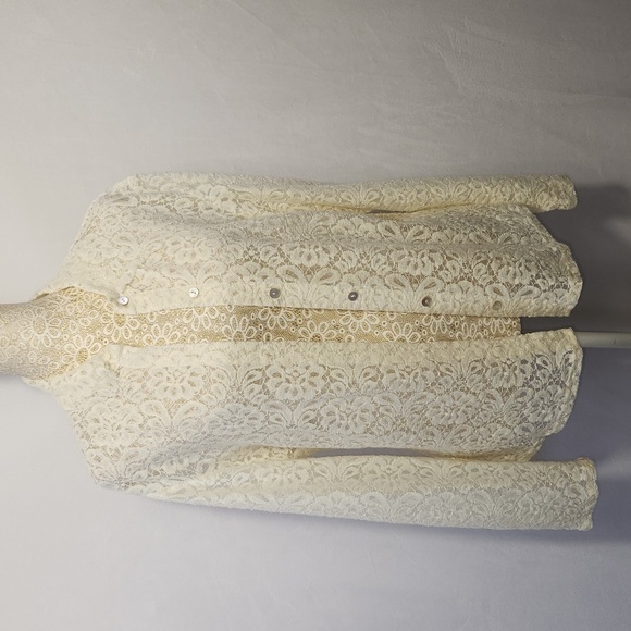J Jill Women's Ivory Floral Lace Button Down Collared Wool Blend Blouse Size M - Picture 1 of 15